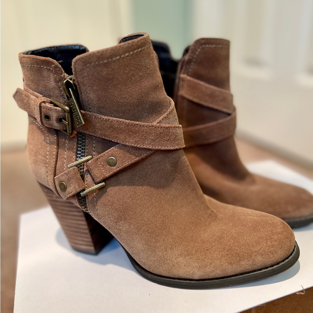 Guess Tan Suede Ankle Booties Size 7.5